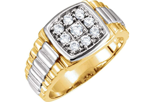 Men's 9-Stone Diamonds 14k Yellow and White Gold Ring, 11.5M (.38 Ctw, G-H, I1)
