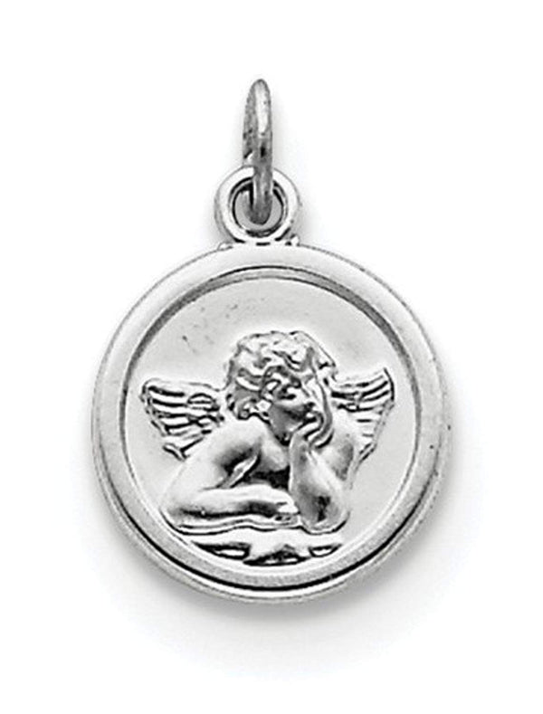 Rhodium-Plated Sterling Silver Angel Medal Charm Pendant (16X12 MM)