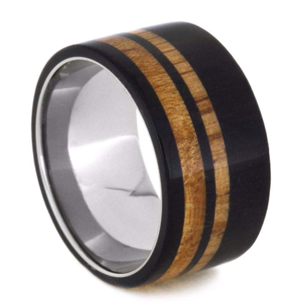 Bird's Eye Maple, Oak Wood, Blackwood 12mm Comfort-Fit Titanium Wedding Band