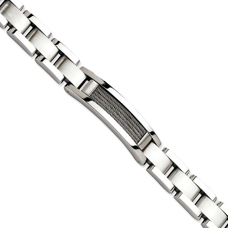 Men's Brushed and Polished Stainless Steel 13mm Wire ID Bracelet, 8.5"