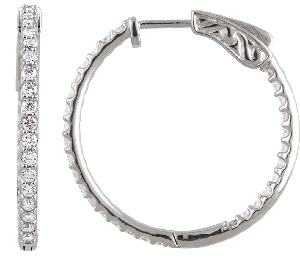 Platinum Hoop Earrings, Inside-Outside Diamond (1 Ctw, Color H+, Clarity SI)