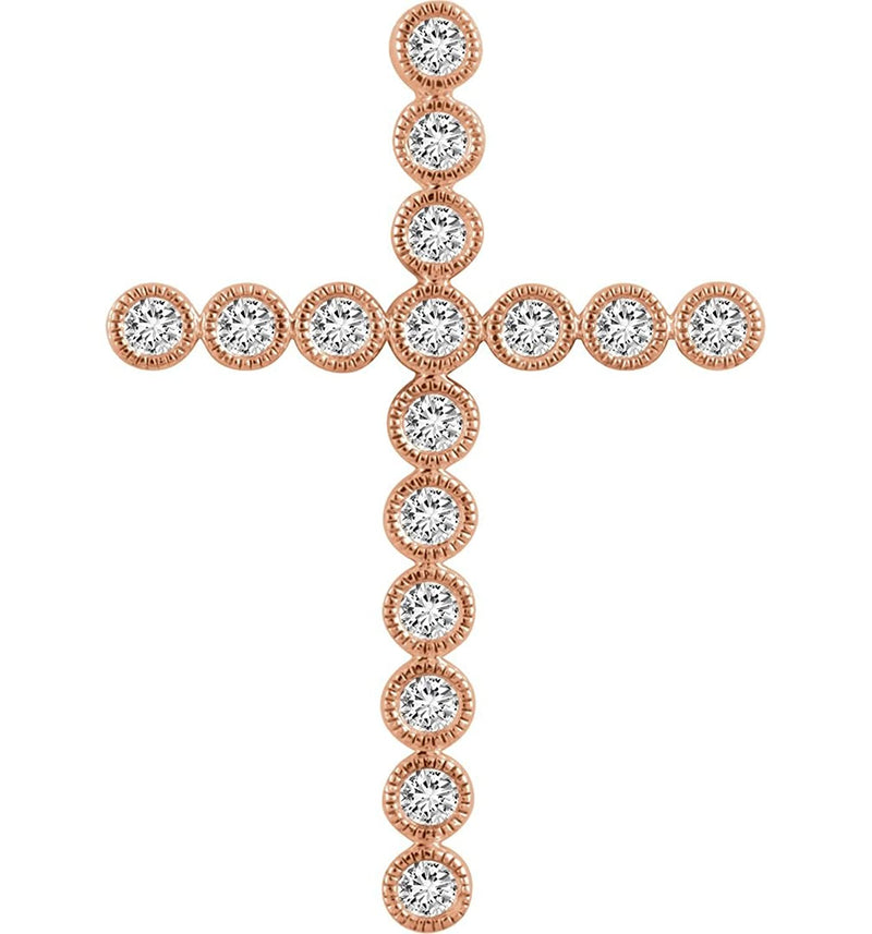 Diamond Paternoster Cross Pendant, 14k Rose Gold (.75 Ctw, H+ Color, I1 Clarity)
