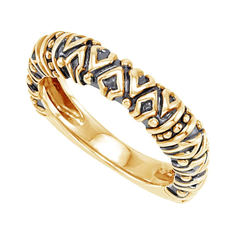 Raised Tribal Pattern 4.5mm Stackable 14k Yellow Gold Ring