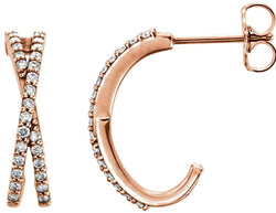 Diamond Criss Cross J-Hoop Earrings, 14k Rose Gold (1/4 Ctw, Color G-H, Clarity I1)