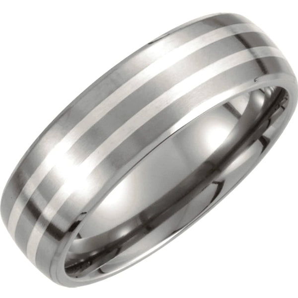 Satin Finish Titanium and Sterling Silver 7mm Dome Comfort Fit Band