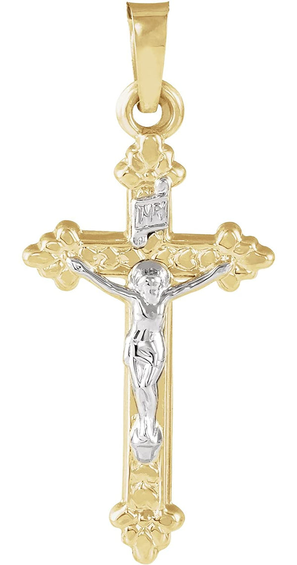 Two-Tone Hollow Crucifix 14k Yellow and White Gold Pendant (42.5X26.5MM)