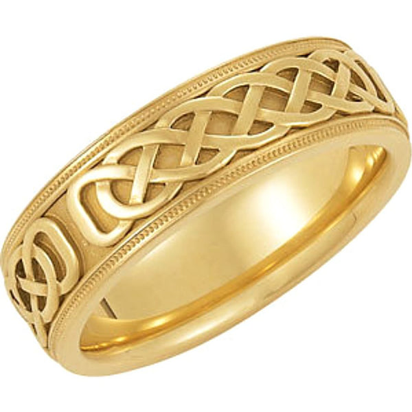 7mm 14k Yellow Gold Celtic Infinity Circle Comfort Fit Milgrain Band, Sizes 5 to 12.5