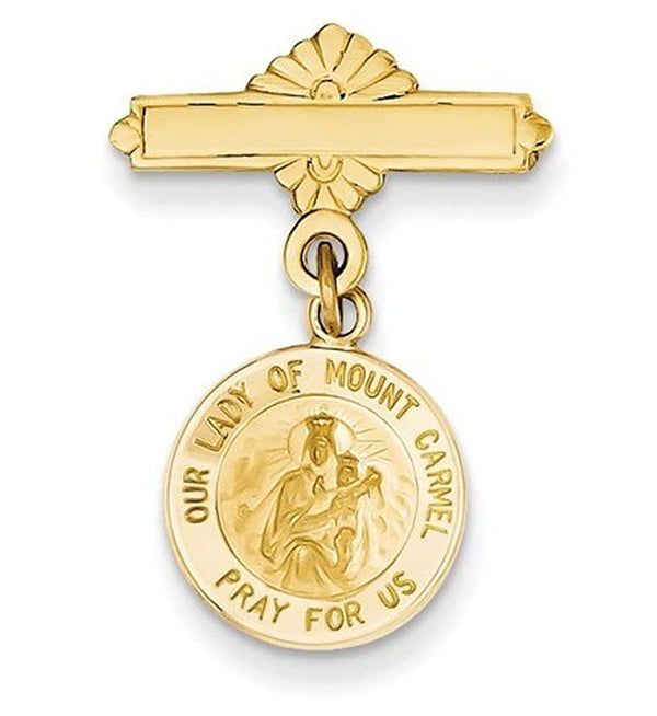 14k Yellow Gold Our Lady of Mount Carmel Medal Pin (25X22MM)