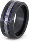 Blue and White Gold Stardust, Gibeon Meteorite 8mm Comfort-Fit Black Ceramic Wedding Band, Size 11