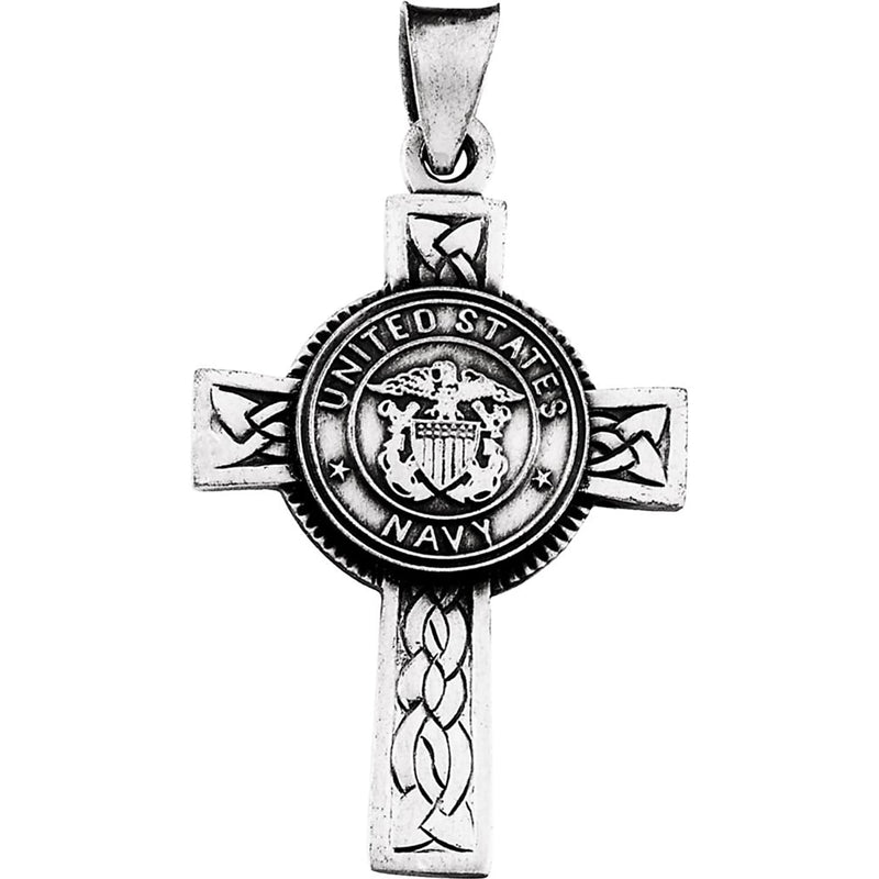 US Navy Halo Cross Sterling Silver Pendant Necklace, 24