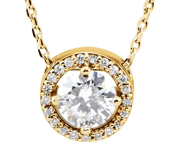 22-Stone Diamond Halo 14k Yellow Gold Pendant Necklace, 16" (.50 Cttw)