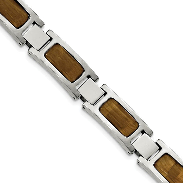 Men's Polished Stainless Steel with Tiger's Eye Bracelet, 8.5"