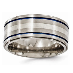 Anodized Collection Gray and Blue Titnaium, Argentium Silver 10mm Comfort-Fit Band