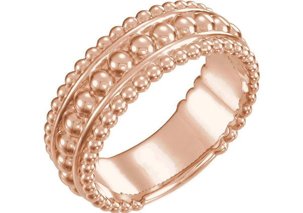 Mirror-Polished Beaded Ring, 14k Rose Gold