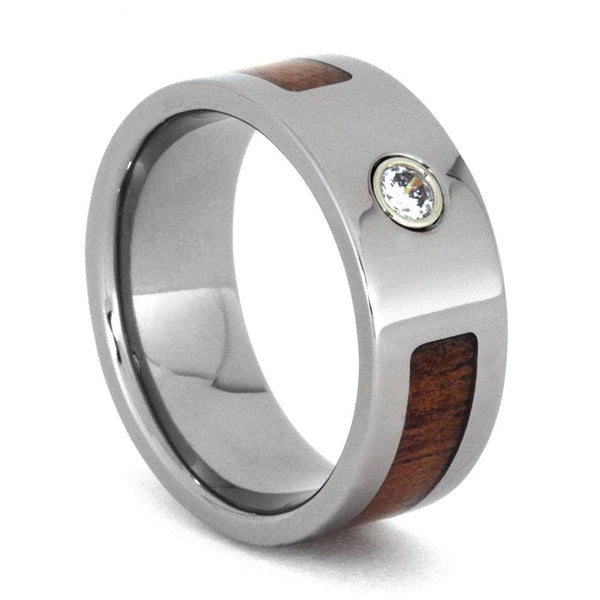 Bezel Set Diamond, Koa Wood 8mm Comfort-Fit Titanium Wedding Band