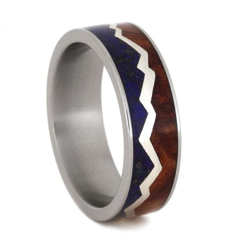 Redwood Mountains, Lapis Blue Sky, Sterling Silver 7mm Comfort-Fit Matte Titanium Wedding Band