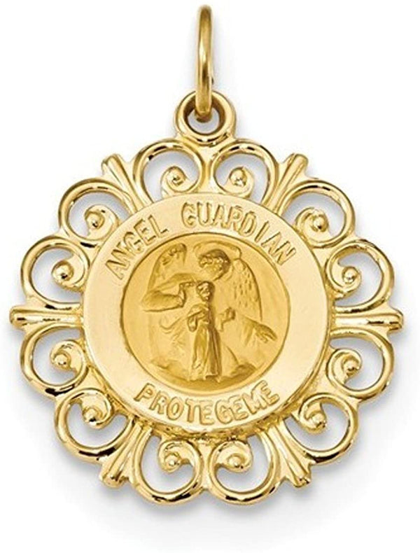 14k Yellow Gold Spanish Guardian Angel Medal Pendant (19X19MM)