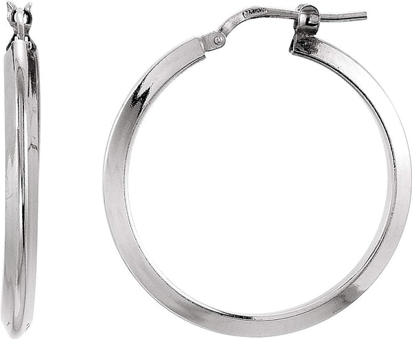 Round Knife Edge Tube Style Hoop Earrings, Sterling Silver 15mm