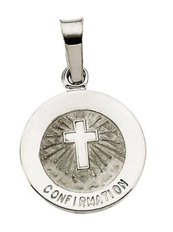 14k White Gold Confirmation Medal with Cross (12 MM)