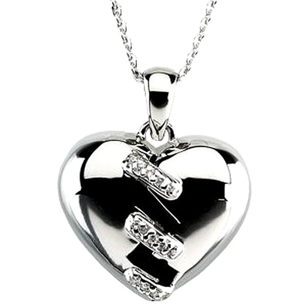 Broken Heart Pendant Rhodium Plated Sterling Silver Necklace, 18"