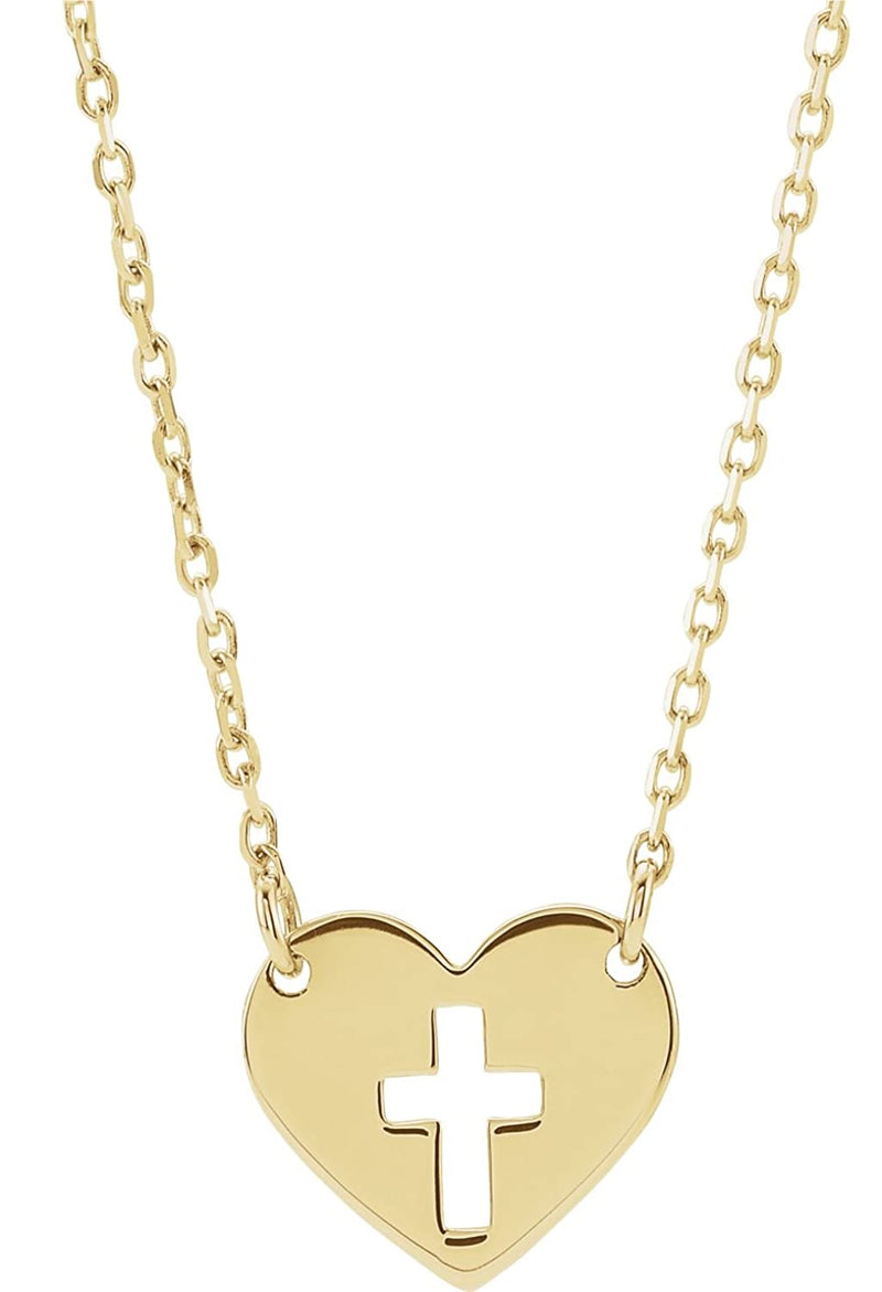 Pierced Cross Heart 14k Yellow Gold Necklace 18"