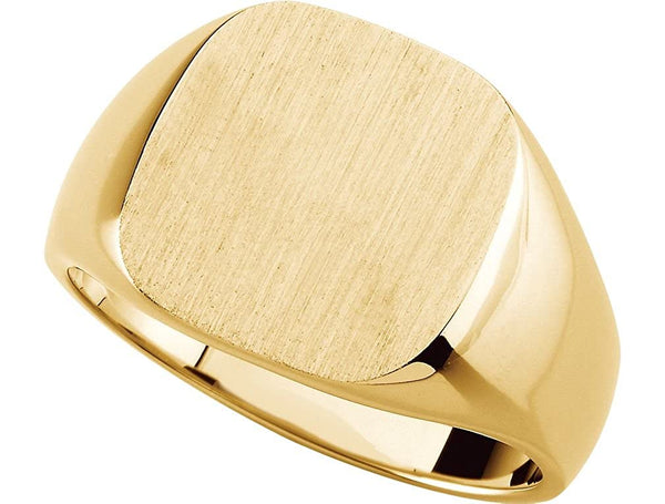 Men's Closed Back Signet Semi-Polished 10k Yellow Gold Ring (14mm) Size 11