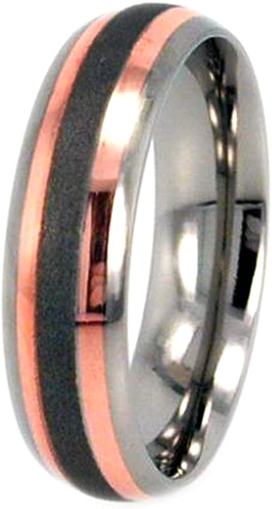 Rose Gold Inlay 6mm Comfort Fit Titanium Wedding Band, Size 9.75