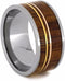 Koa Wood, 14k Yellow and Rose Gold Pinstripes 11mm Comfort-Fit Titanium Wedding Band, Size 13.75