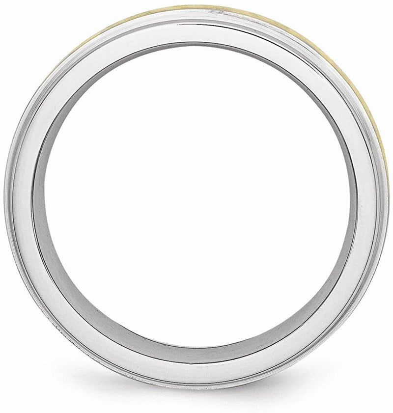 Men's Brushed Cobalt Chrome, 14k Yellow Gold Inlay 6mm Rounded Edge Band Size 7