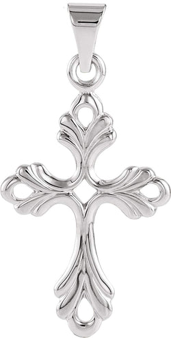 Fleur de Lis Cut-Out Cross 14k White Gold Pendant