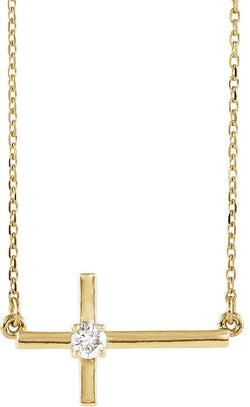 Diamond Sideways Cross 14k Yellow Gold Necklace, 16"-18" (.1 Ct, G-H Color, I1 Clarity)