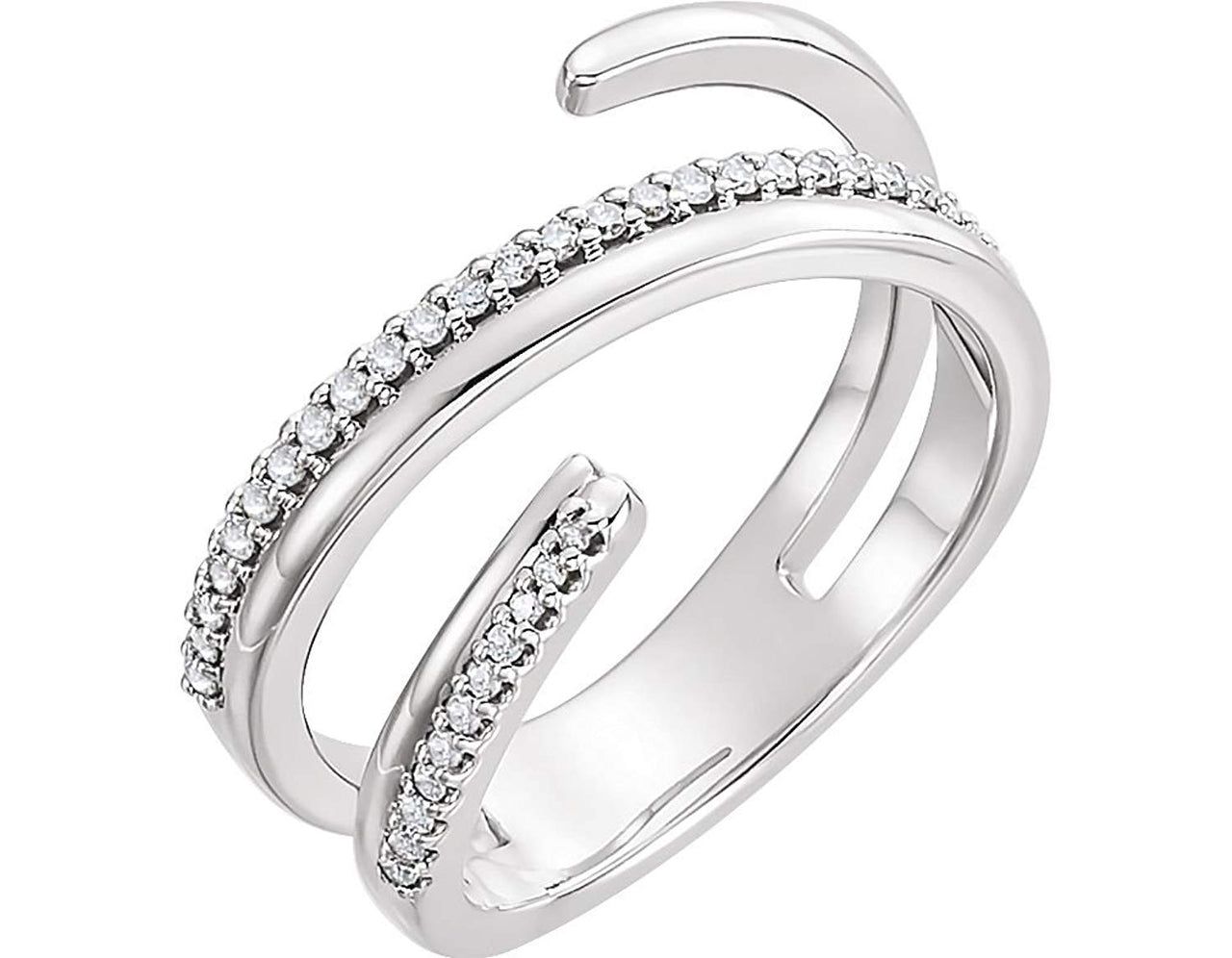 Diamond Negative Space Ring, Rhodium-Plated 14k White Gold, Size 7.75