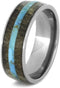 Turquoise Pinstripe, Deer Antler 8mm Comfort-Fit Titanium Band, Size 6.5