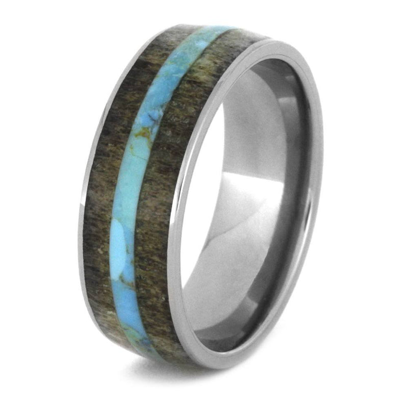 Deer Antler, Turquoise Inlay 8mm Comfort-Fit Titanium Wedding Band