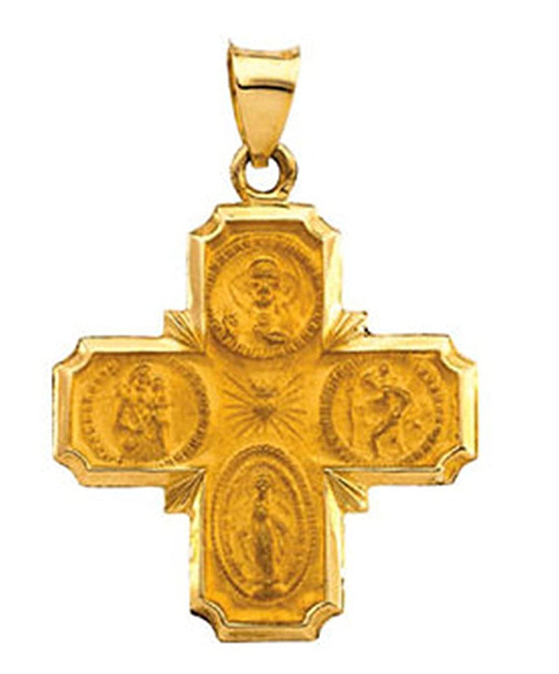 14k Yellow Gold Hollow Four-Way Cross Medal (25x24.25 MM)