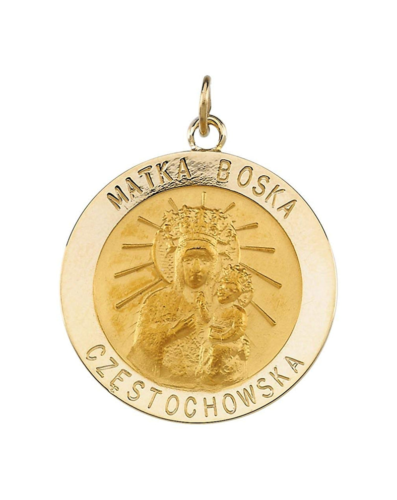 14k Yellow Gold Round Matka Boska Medal (25 MM)