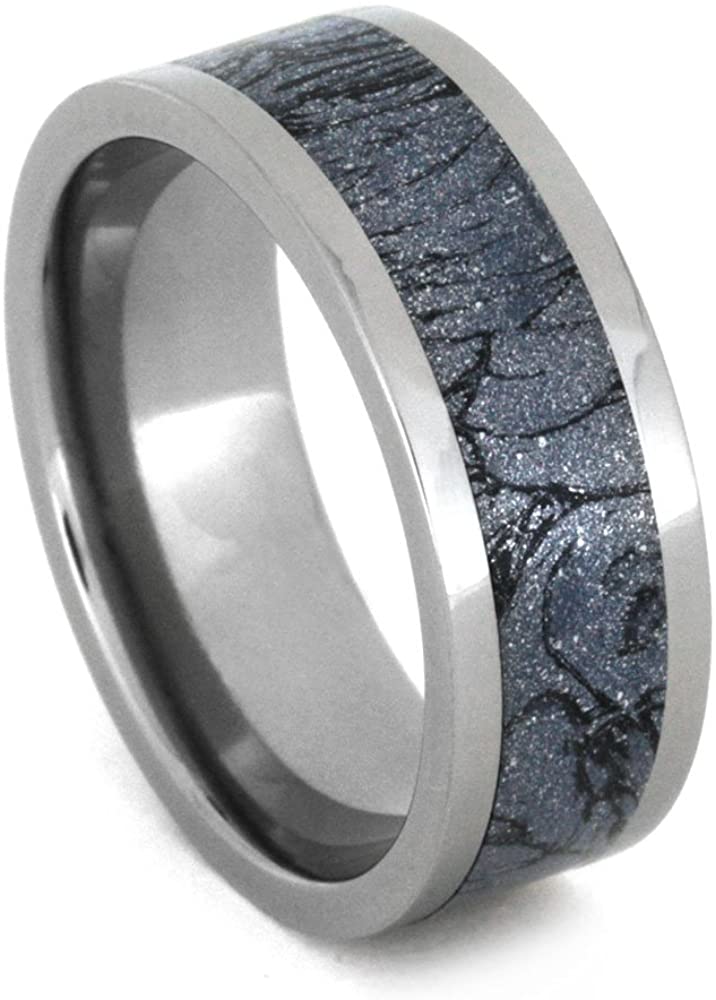 Blue Cobaltium Mokume Gane Inlay 8mm Comfort-Fit Titanium Wedding Band, Size 4