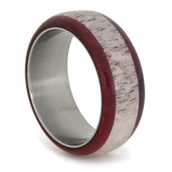 Deer Antler and Ruby Redwood 9mm Comfort-Fit Titanium Wedding Band