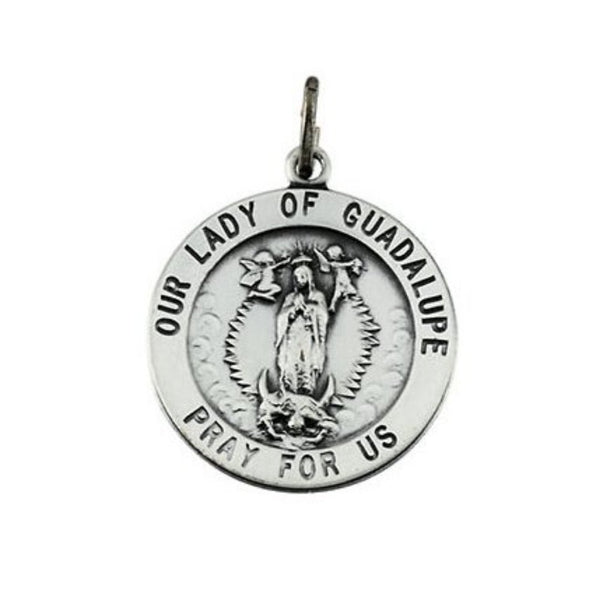 Sterling Silver Round Our Lady of Guadalupe Medal (15 MM)
