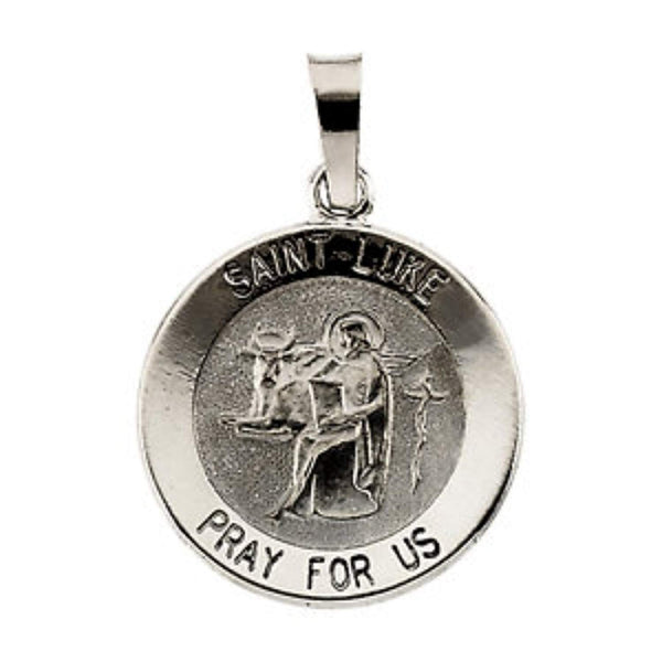 14k White Gold Round St. Luke Medal