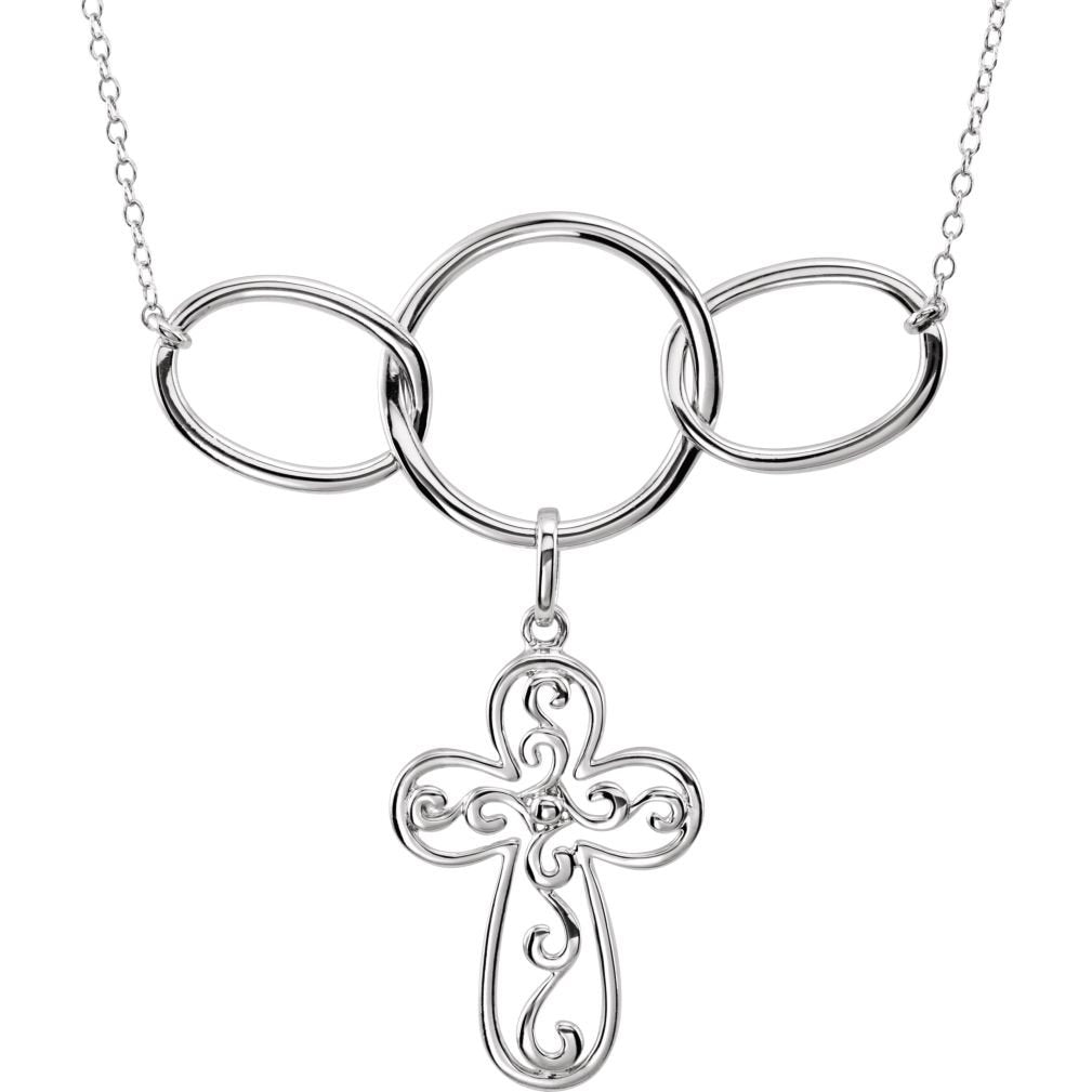 Filigree Cross 'Joined Together in Christ' Circle Rhodium-Plate Sterling Silver Necklace, 18"