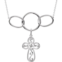 Filigree Cross 'Joined Together in Christ' Circle Rhodium-Plate Sterling Silver Necklace, 18"
