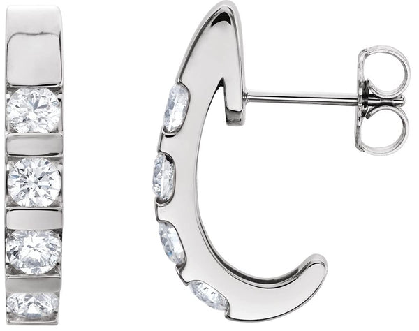 Channel Set Diamond J-Hoop Earrings, Rhodium-Plated 14k White Gold (1 Ctw, Color G-H, Clarity I1)