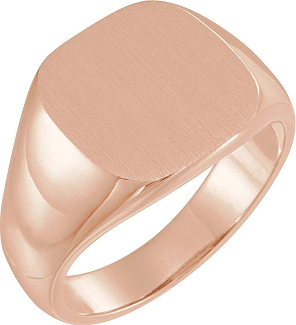 Men's Open Back Brushed Signet Semi-Polished 14k Rose Gold Ring (14mm) Size 10