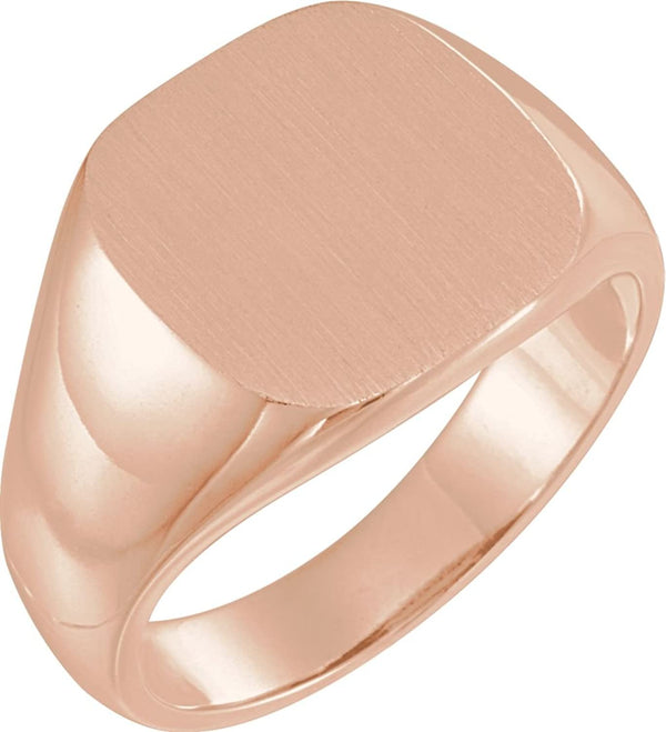 Men's Open Back Brushed Square Signet Ring, 10k Rose Gold (14mm)