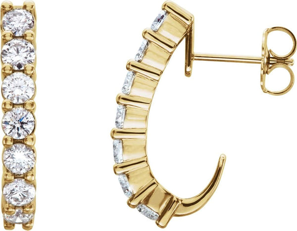 Diamond J-Hoop Earrings, 14k Yellow Gold (1 3/8 Ctw, Color G-H, Clarity I1)