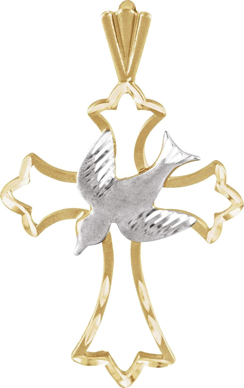 Two-Tone Dove and Cross 14k Yellow and White Gold Pendant (23.75 X 17.75 MM)