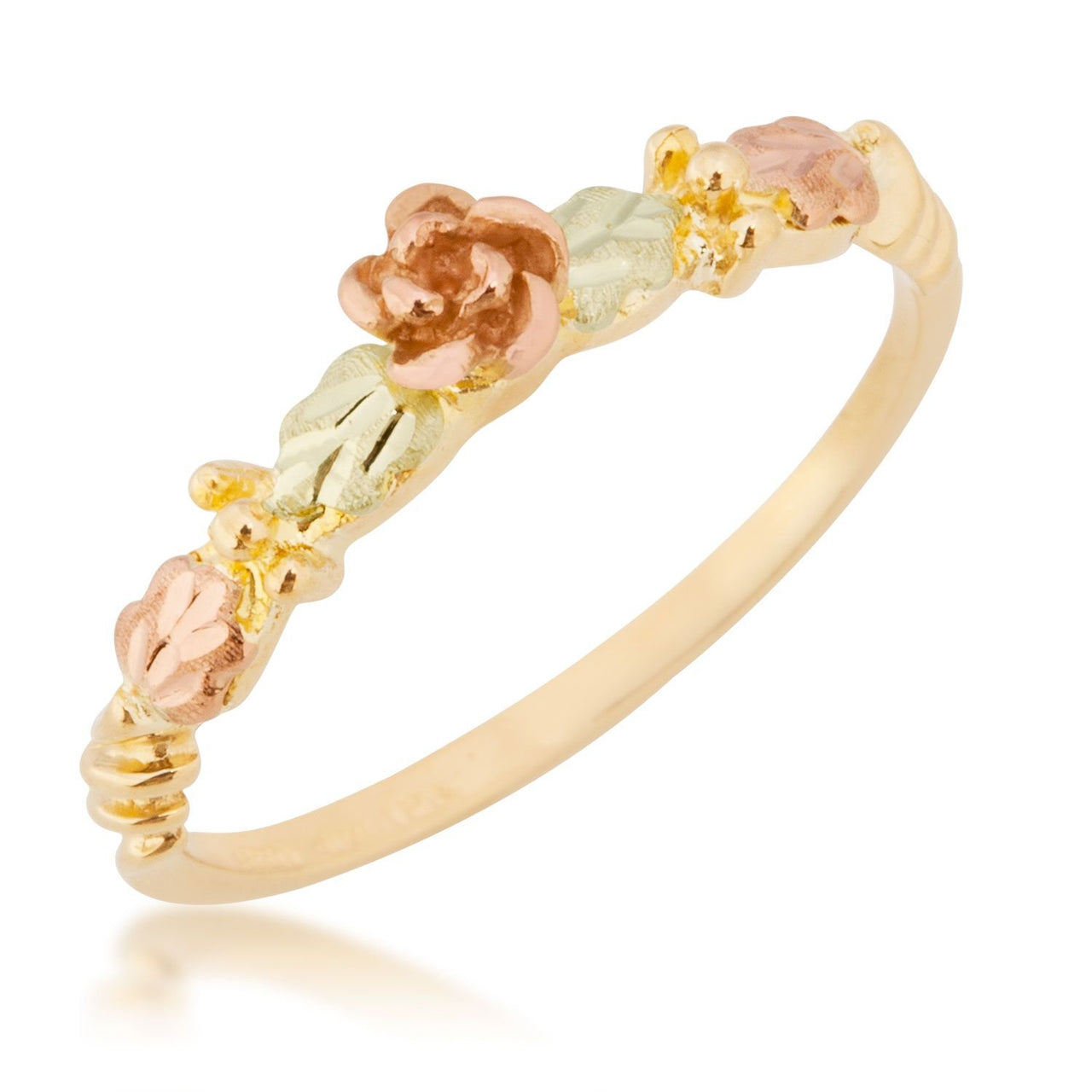 Ave 369 Dakota Rose Leaf Ring, 10k Yellow Gold, 12k Pink and Green Gold Black Hills Gold Motif