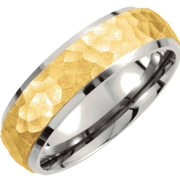 Titanium and Gold IP 7mm Hammered Dome Comfort Fit Band Size 12.5