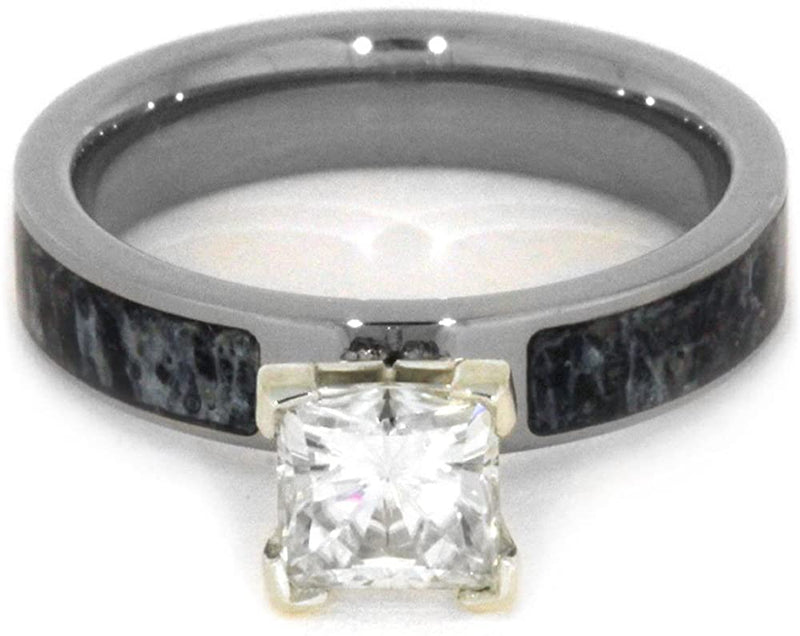 Forever One Moissanite, Deer Antler 4mm Comfort-Fit Titanium Engagement Ring, Size 4